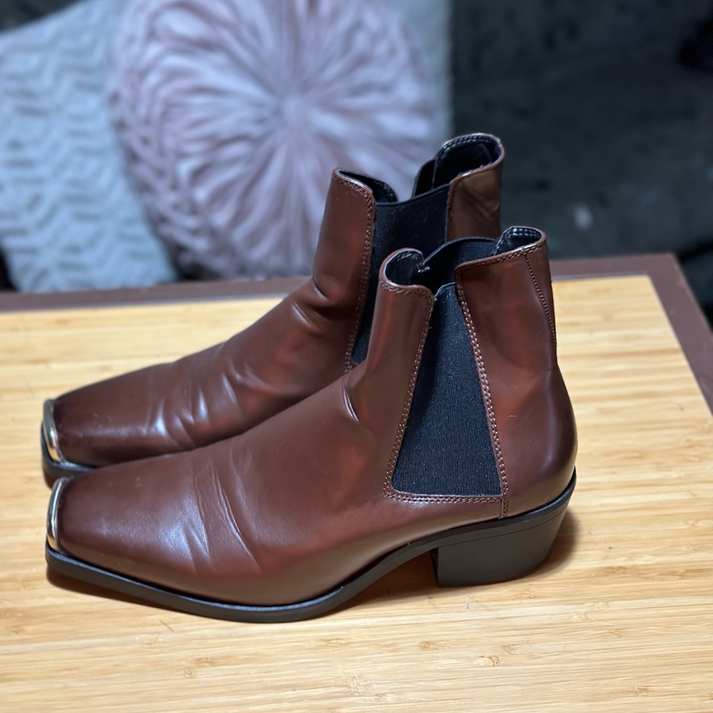 Brown Chelsea Boot with Metal Steel Tip - Picture 2 of 4